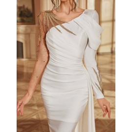 Women's Formal Evening gown - V-Neck Long Formal dress with Zipper back, Elegant Mermaid Party, Wedding, State Gala - Machine Washable Formal Attire in Bright Pink