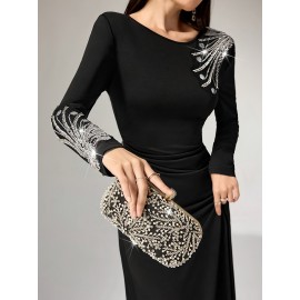 Women's Elegant Long Formal dress - Long Sleeve Party, Wedding, Prom Evening Gown - Machine Washable Formal Attire - Elegant Evening Outfit for Women, Special Occasion, Sophisticated Design, Comfortable Fit, Stylish Apparel, Bridesmaid Attire