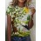 Women'S Elegant White Flower & Bird Print T-Shirt - Fresh Countryside Landscape Design, Comfortable Round Neck, Short Sleeve, Lightweight Polyester Blend for Casual Outdoor Wear, Ladies T