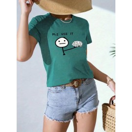 [Graphic Print Tee] Soft Stretch Women's Casual Short Sleeve T-Shirt with 