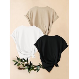 3pcs Women'S Casual Short Sleeve T-Shirts with Leopard Print & Heart Design - Loose Fit, Round Neck, Medium Stretch, All-Season Comfort, Available in 1XL-5XL Sizes, Leopard Print T Shirt, Vacation Clothing, Trendy Fashion, Comfortable Fit