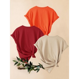 3pcs Women'S Casual Short Sleeve T-Shirts with Leopard Print & Heart Design - Loose Fit, Round Neck, Medium Stretch, All-Season Comfort, Available in 1XL-5XL Sizes, Leopard Print T Shirt, Vacation Clothing, Trendy Fashion, Comfortable Fit