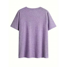 [Purple, Casual T-Shirt] Light Purple Relaxed Fit Women's Casual V-Neck Short Sleeve T-Shirt | Bold 