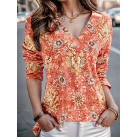 Plus Size, Plus Size Women's Casual Long Sleeve Pop Print T-Shirt